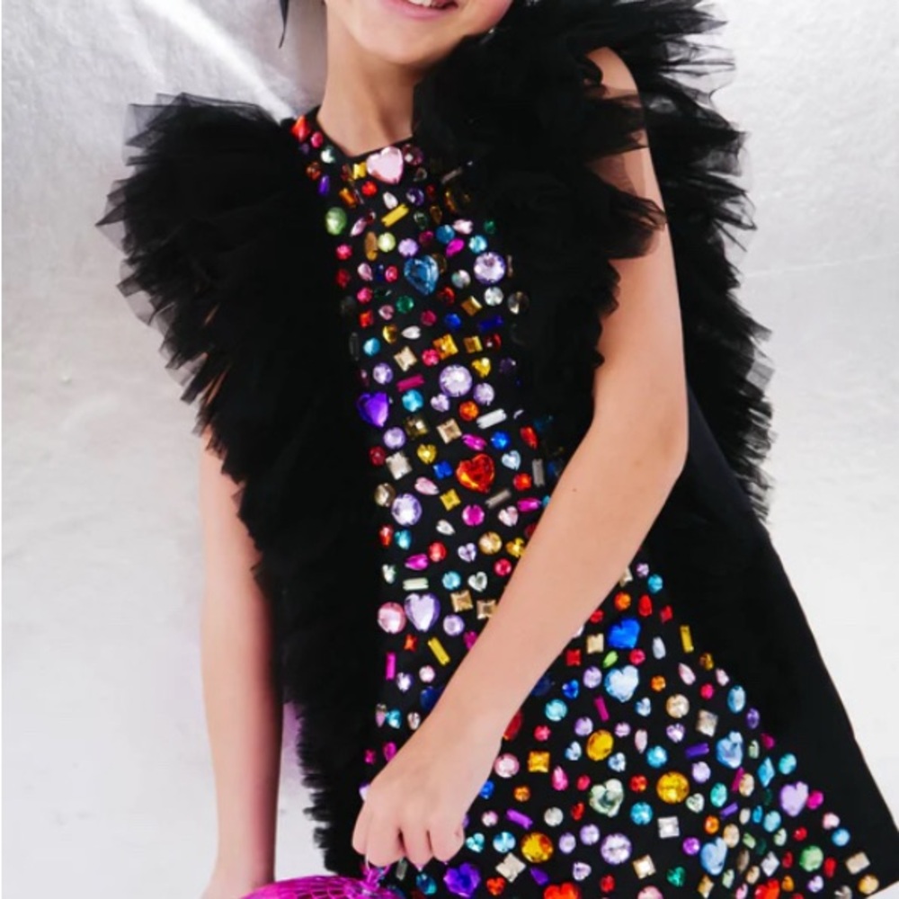Lola + The Boys Multicolor Bejeweled Black Dress; two sizes available 6T or 8!